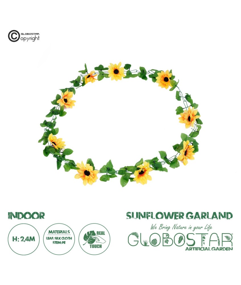 GloboStar® 09029 Τεχνητό Κρεμαστό Φυτό Διακοσμητική Γιρλάντα Μήκους 2.2 μέτρων με 10 X Μεγάλα Ηλιοτρόπια Κίτρινα